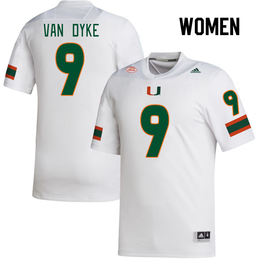Women #9 Tyler Van Dyke Miami Hurricanes College Football Jerseys Stitched-White - Click Image to Close